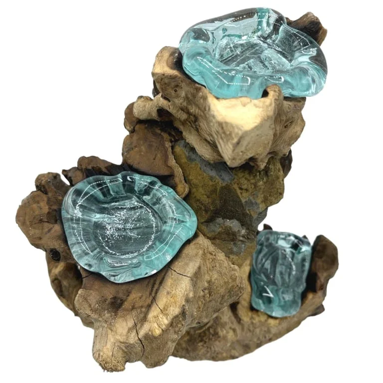 Molton Glass triple candle holder on wood