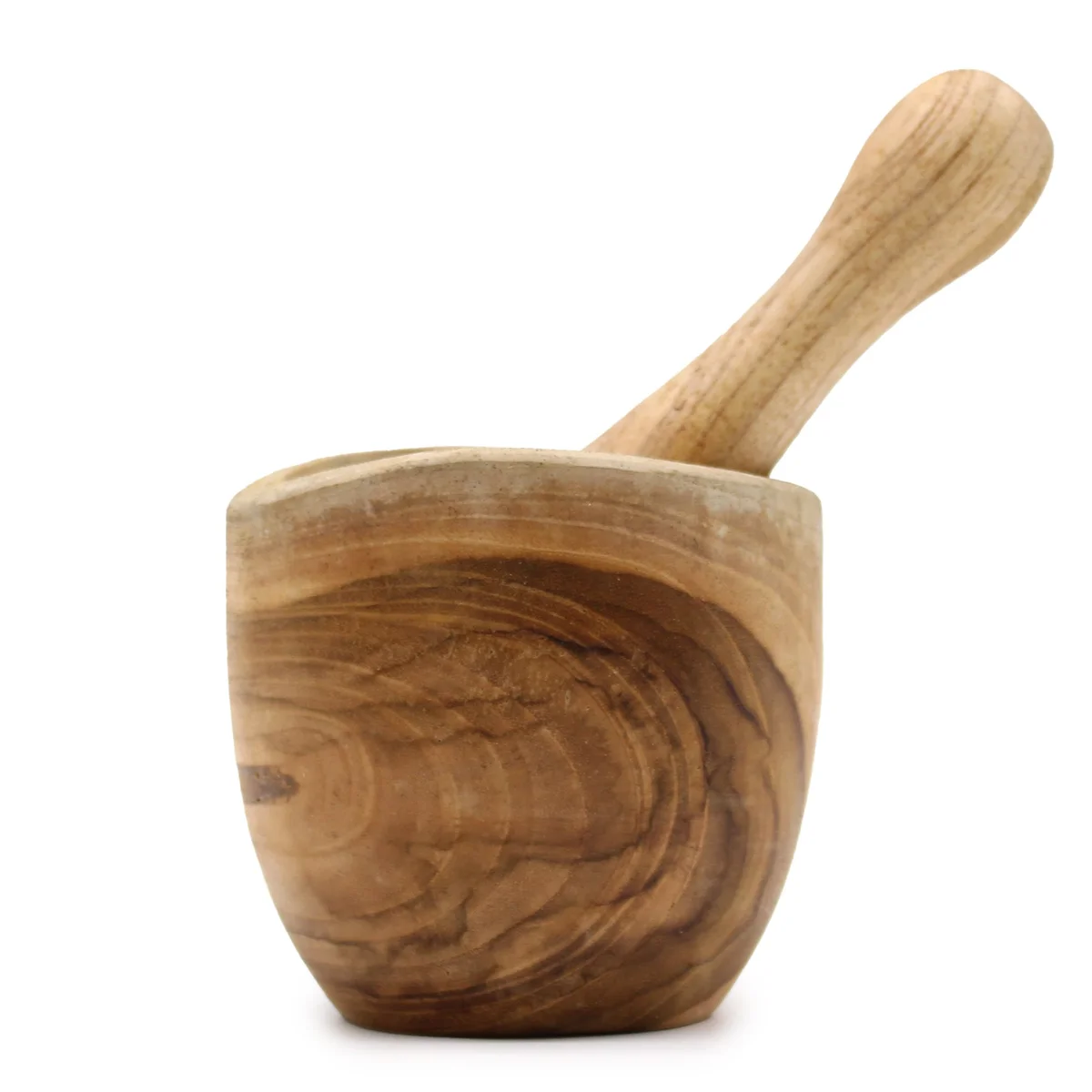 Ergo small teak pestle and mortar set shown in natural wood finish