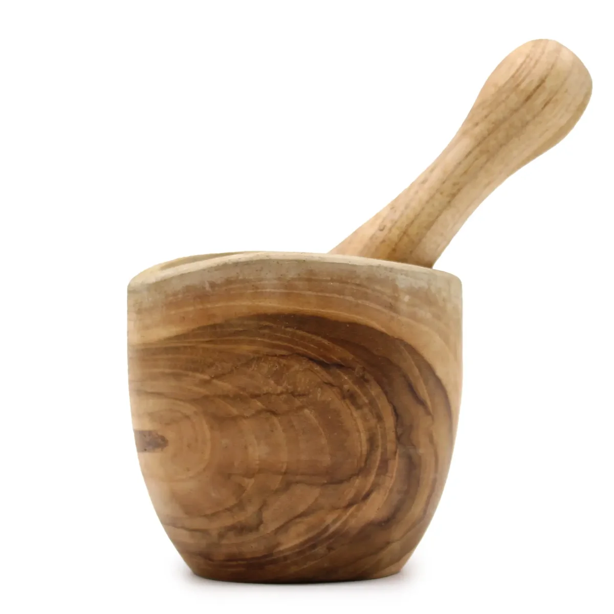 Ergo small teak pestle and mortar set in a wooden holder.
