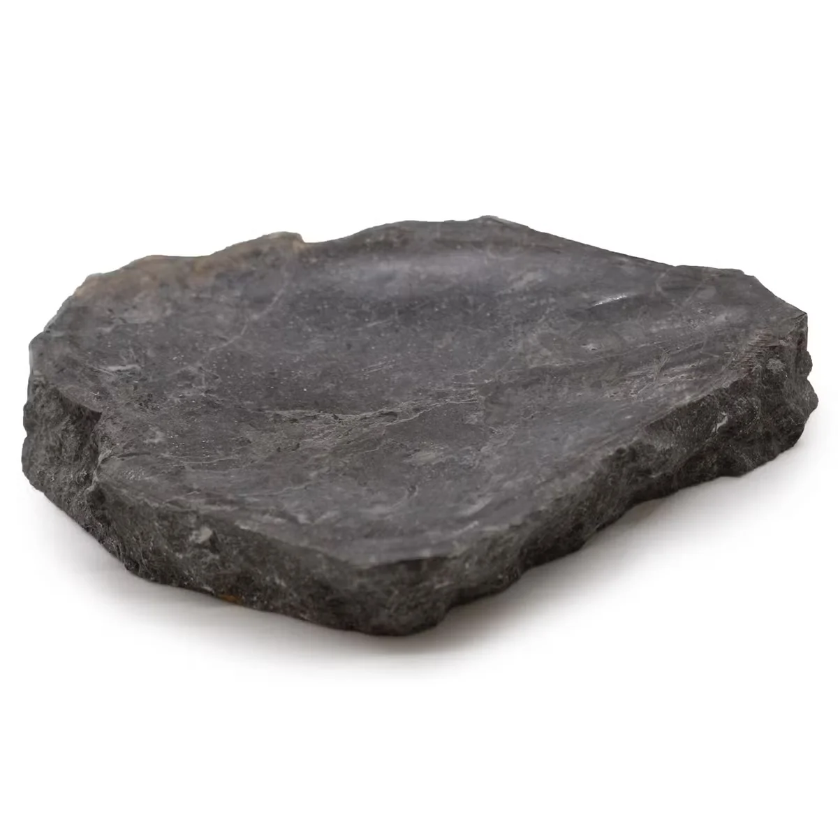 Grey marble soap tray with shallow basin, polished finish, displayed on neutral background.