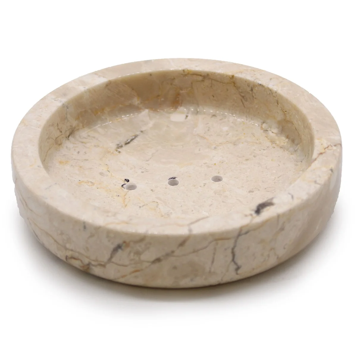 Round honey marble flat soap dish with smooth honey-coloured marble pattern, simple white exhaust shell.