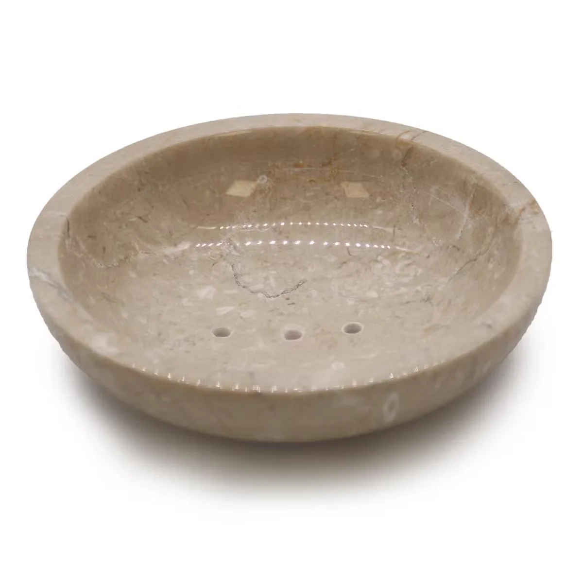 Round honey marble soap dish as a bathroom soap holder