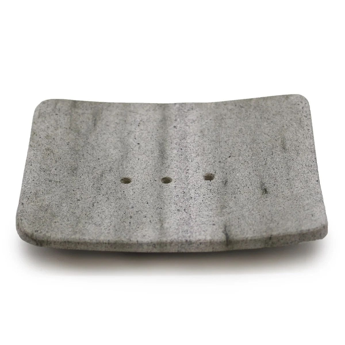 Square Ziolit stone soap dish on kitchen countertop.