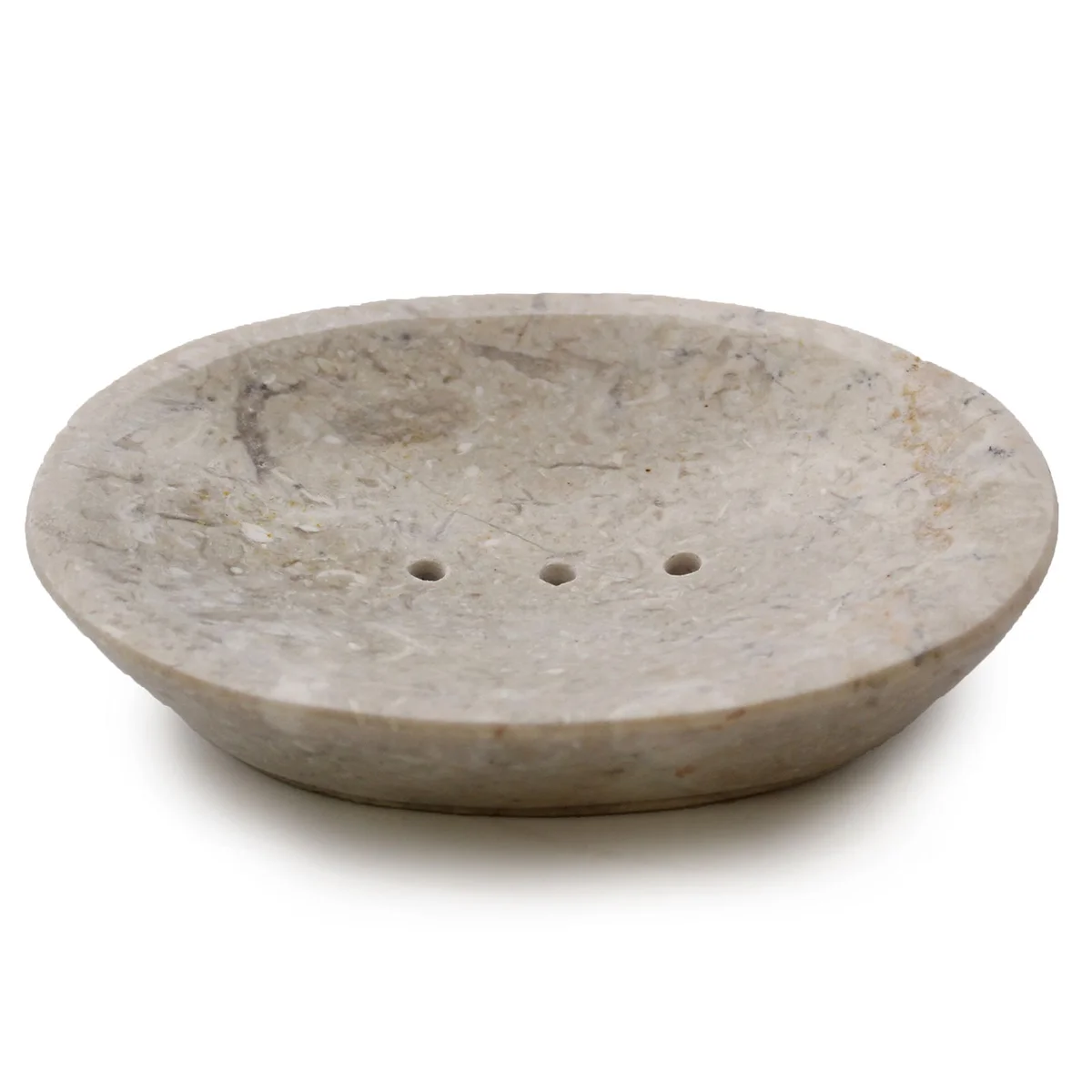 Classic oval cream marble soap dish with a smooth cream marble surface, ready for soap