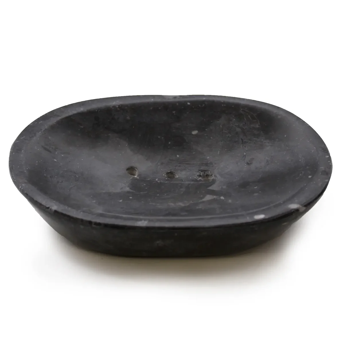 Oval black marble soap dish with a smooth polished surface, perfect for keeping soap dry.