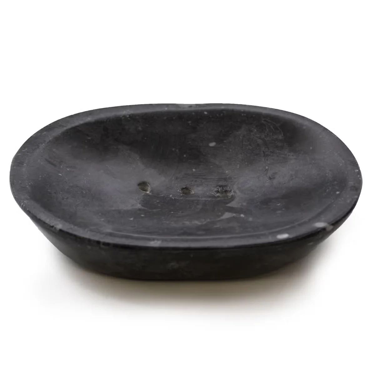 Classic soap holder made of black marble, oval shape.