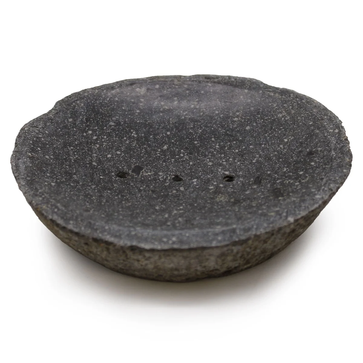 Riverstone natural soap dish carved from river stone, matte finish, with a small shallow pool for soap