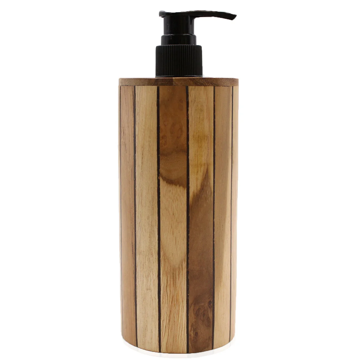 Natural teakwood round soap dispenser, wooden bathroom dispenser
