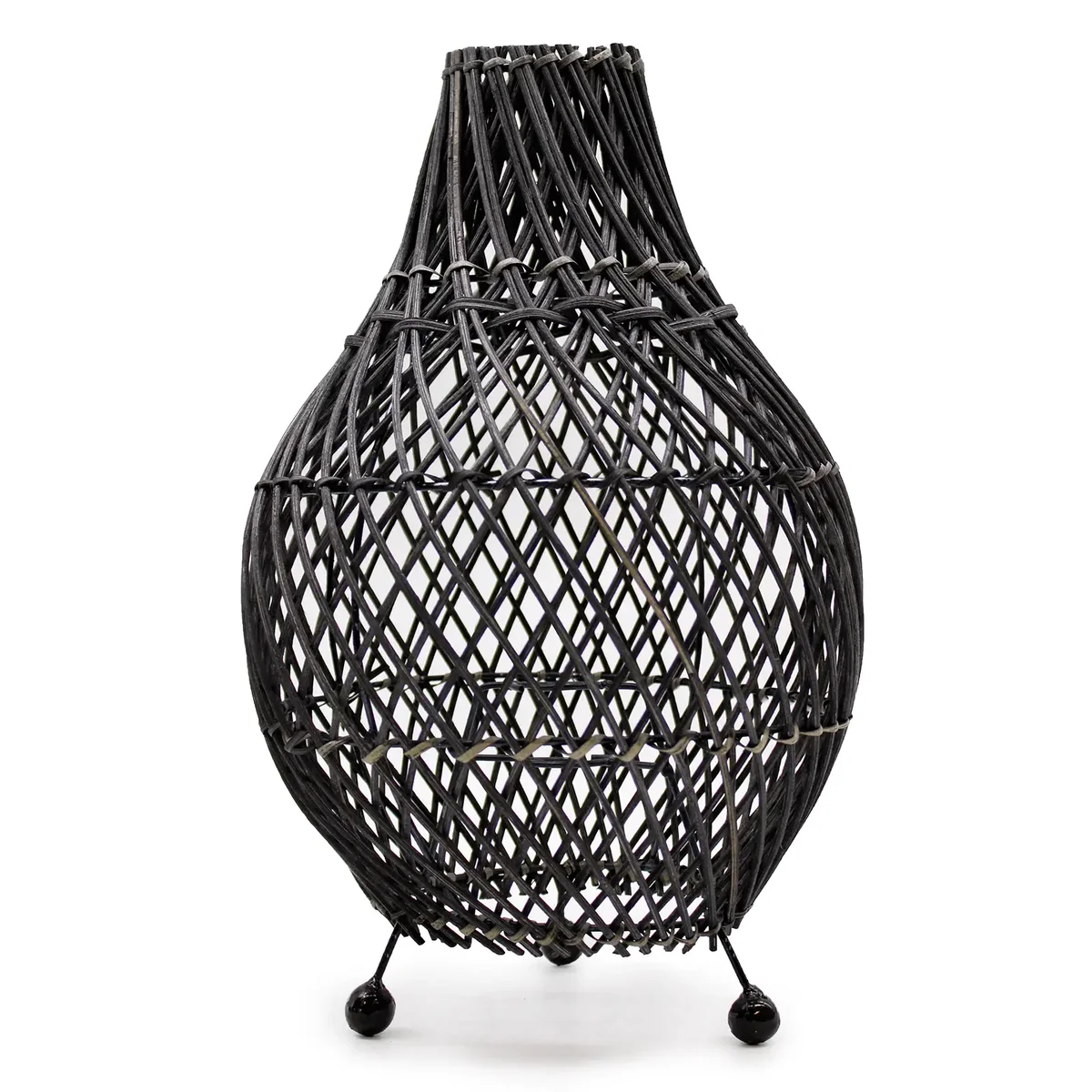 Black rattan lamp with woven rattan base, suitable as a table lamp