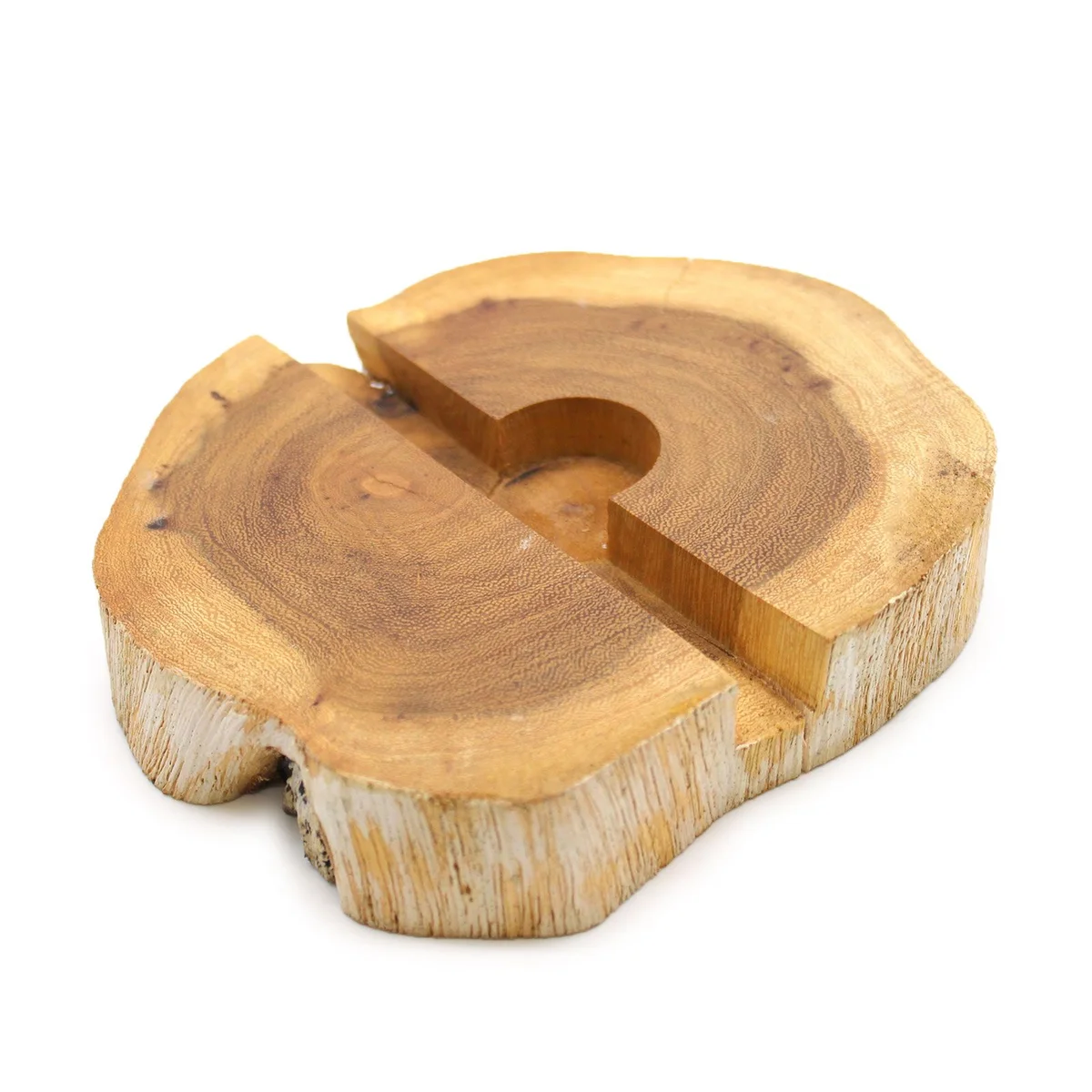 Large whitewashed wood phone holder with sleek design.