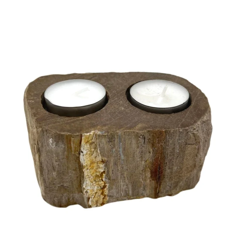 Double candle holder made of petrified wood.