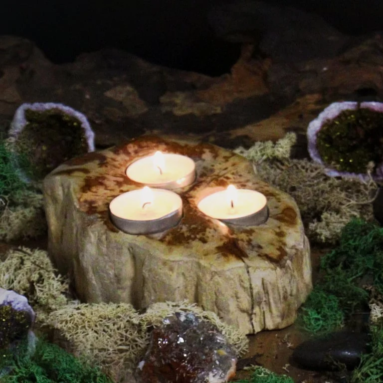 Double petrified wood decorative candle holder