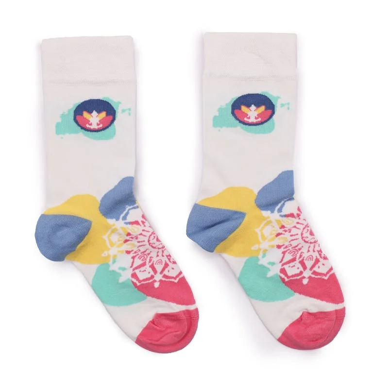 Pair of bamboo meditation socks in medium/large size displayed on neutral background.