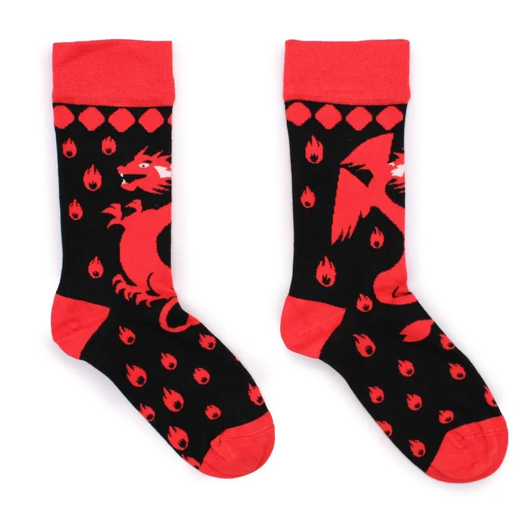 Medium/large bamboo socks with red dragon print.