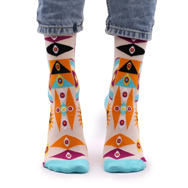 Hop Hare socks featuring a psychedelic evil eye on bamboo material