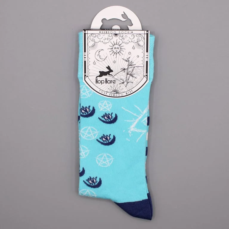 Hop Hare socks featuring pentagram and evil eye pattern on bamboo fabric