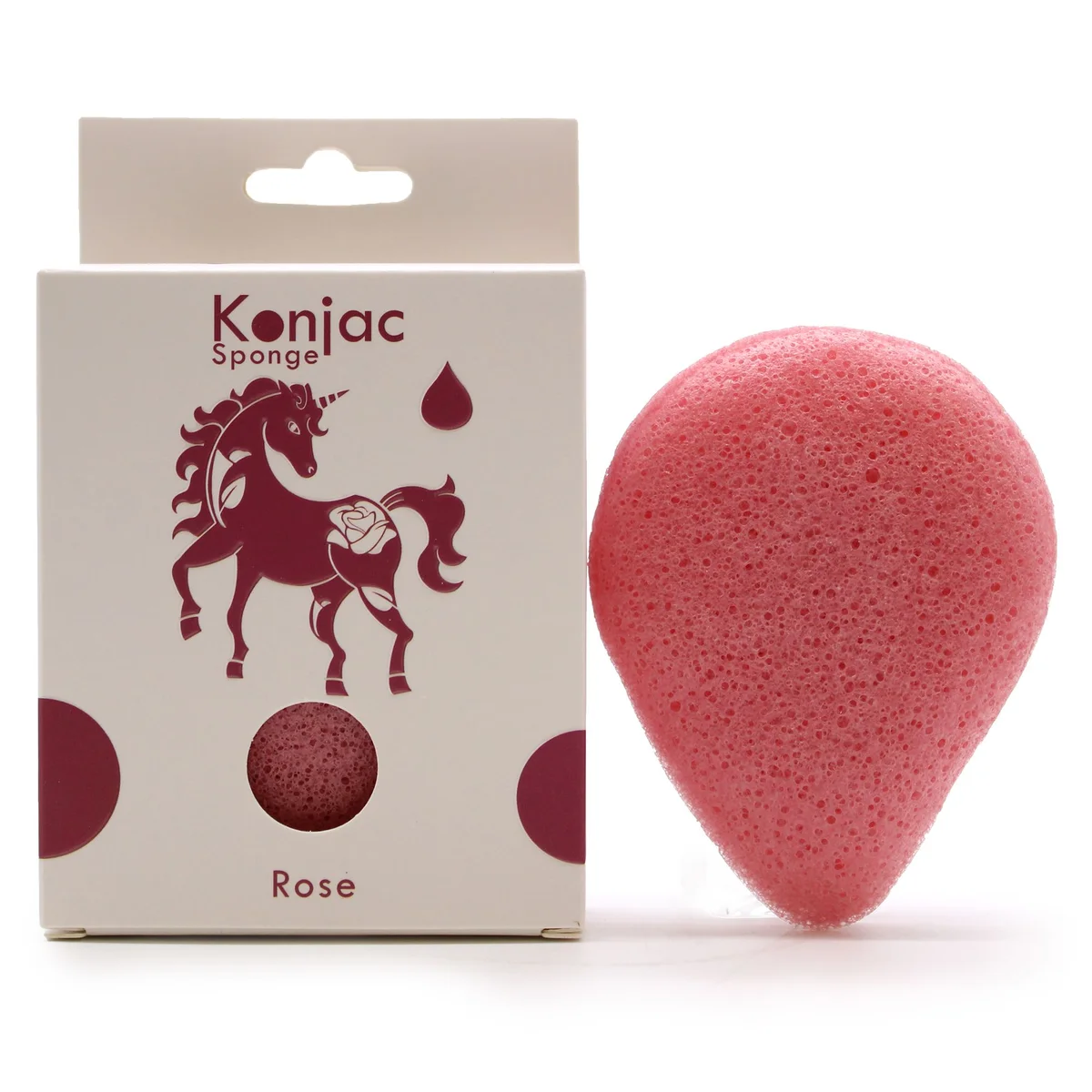 Teardrop-shaped rose anti-aging konjac sponge with soft texture for gentle facial cleansing and exfoliation