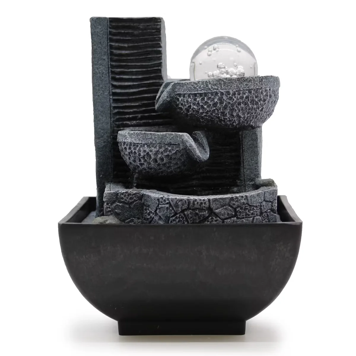 Sleek 18cm pouring pot set on a table, water trickling gently for relaxing water feature decor