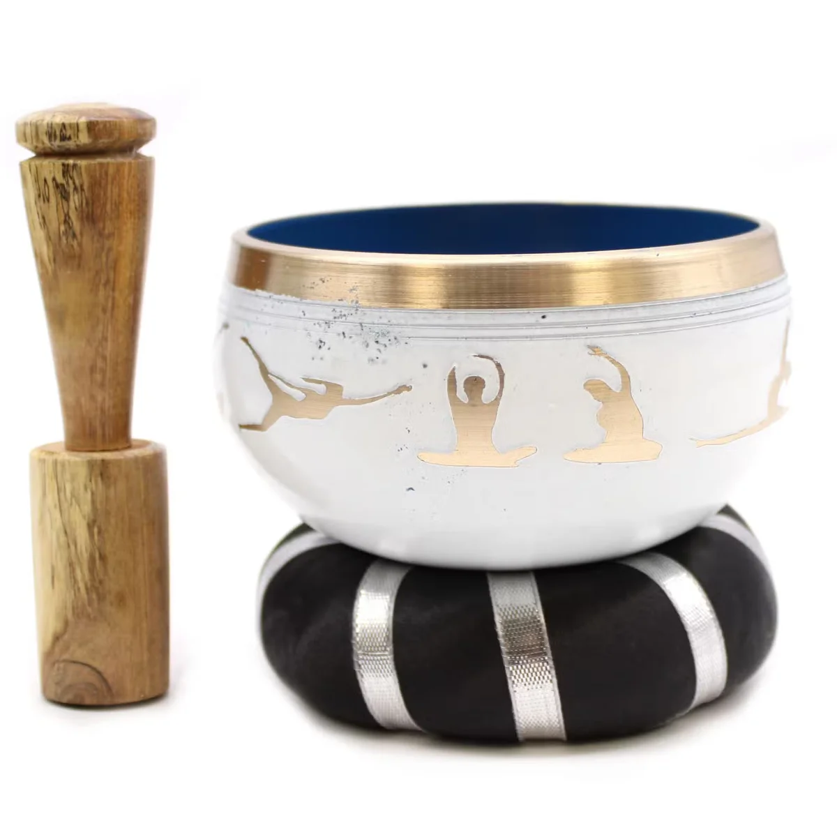 10.7cm white and blue singing bowl part of Yoga Moves set