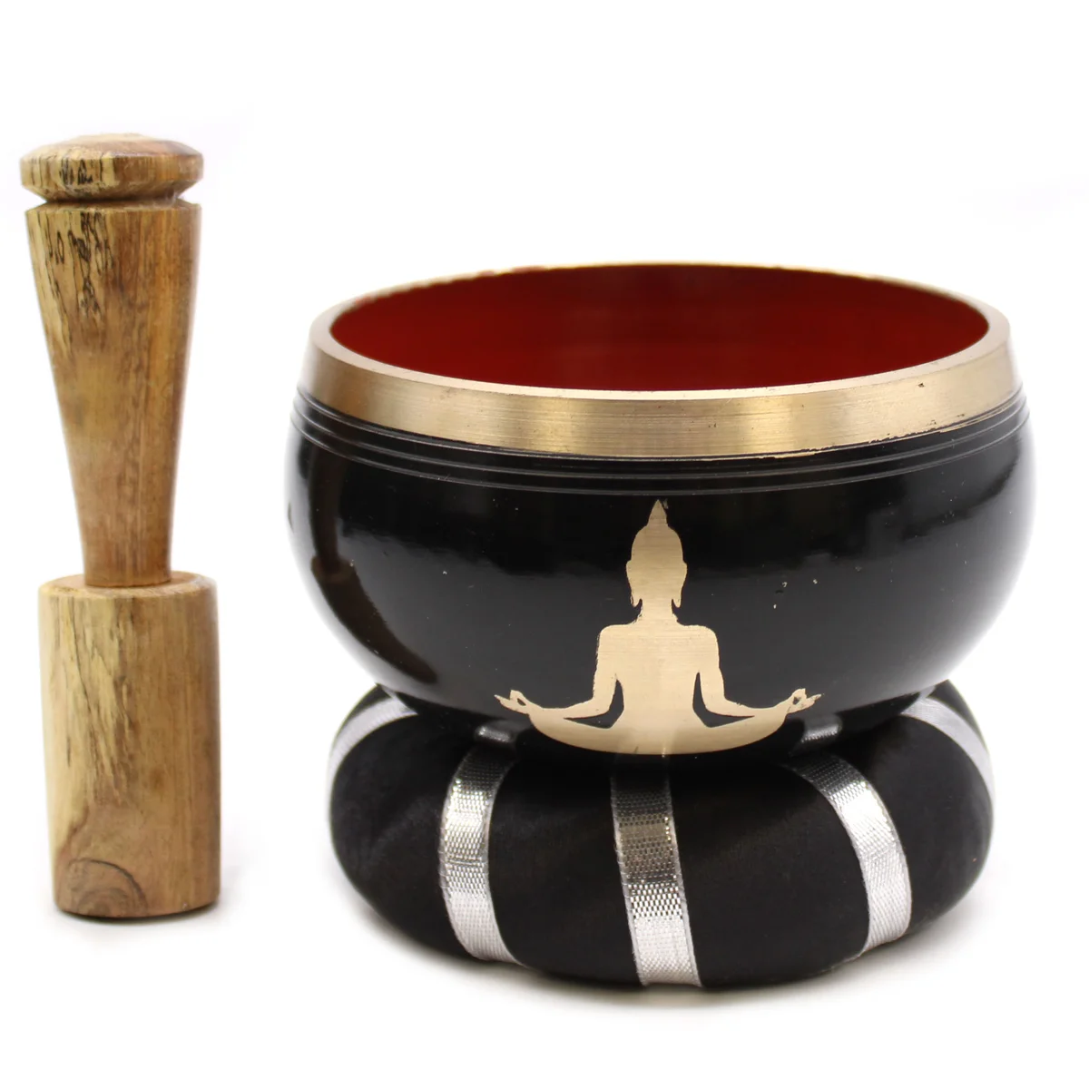 10.7cm Buddha bowl in black and orange finish, part of a singing bowl set.