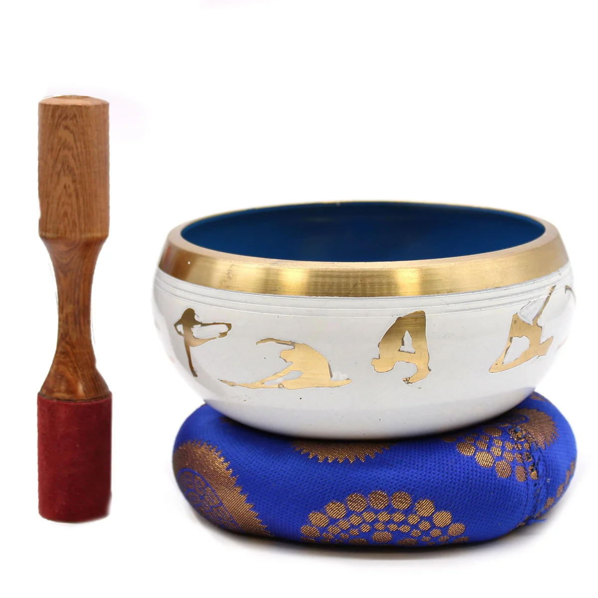 Large singing bowl set with white and blue bowls, 14cm, displayed on a white background
