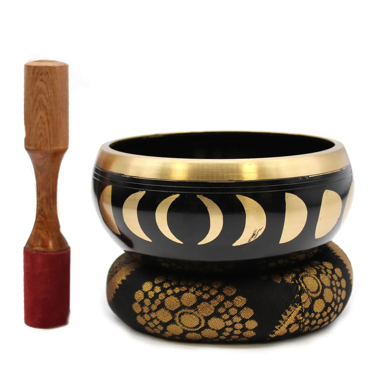 Large black moon phase bowl, 14 cm singing bowl set.