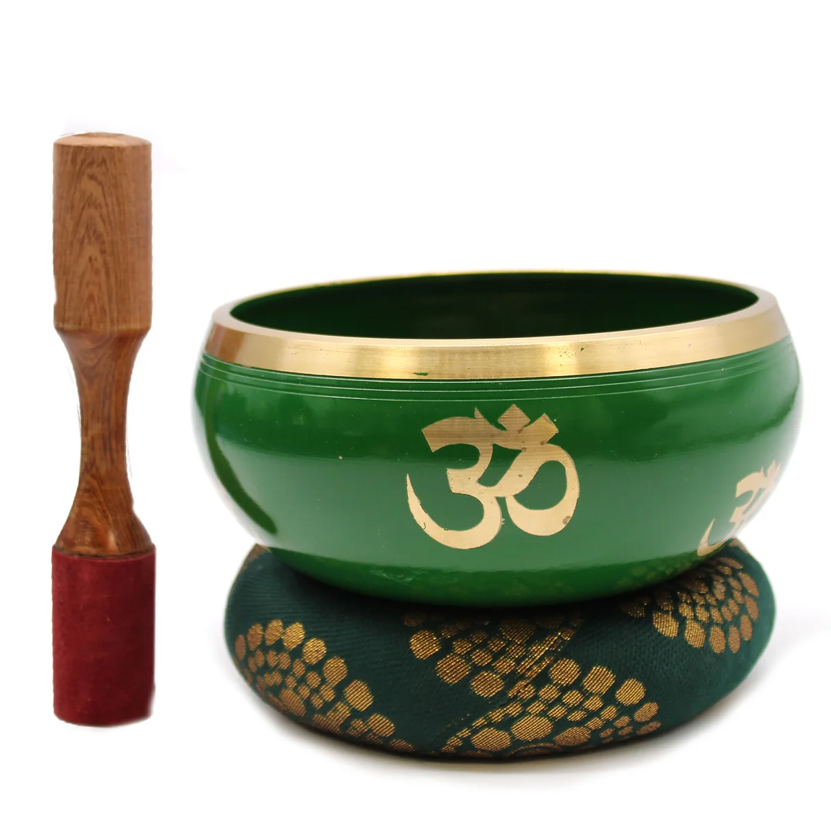 Large 14cm green singing bowl set featuring a tree of life design.