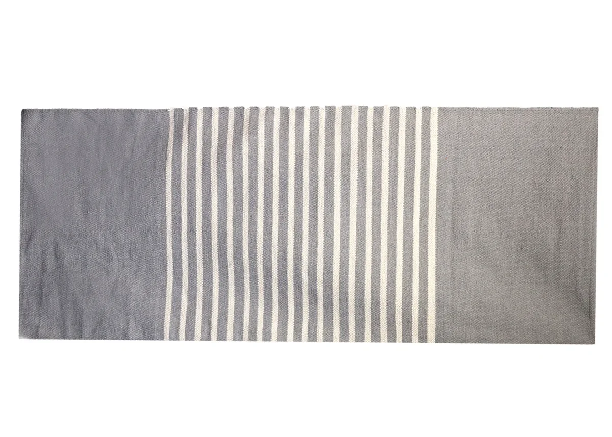 grey cotton rug from India, 70x170cm, woven pattern visible