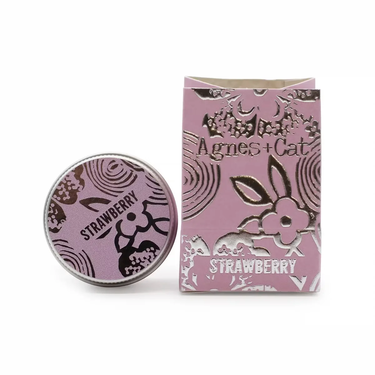 Strawberry-flavored lip balm tube for natural lip care on a plain white background, position 3 product photo