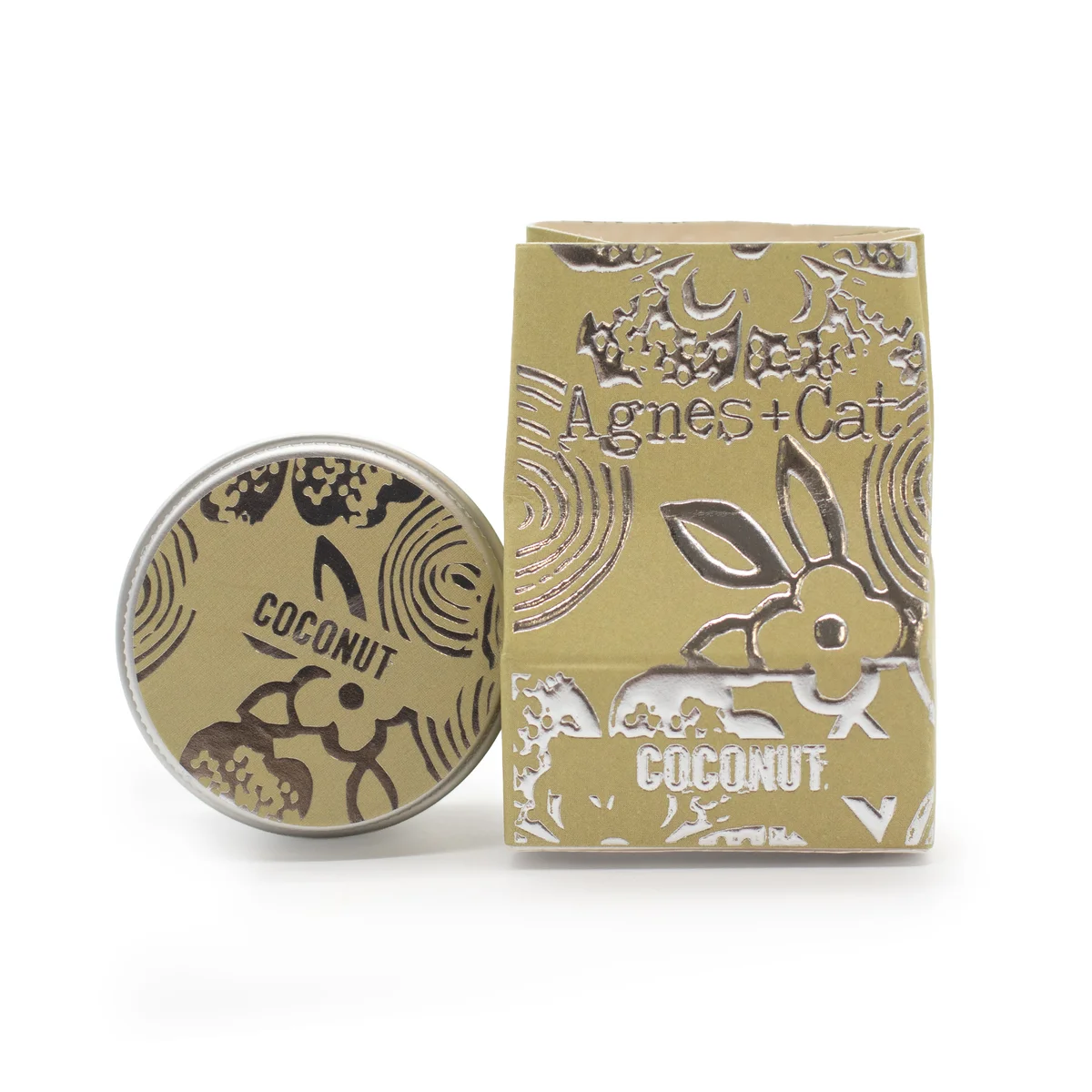 Agnes + Cat Coconut lip balm tube with natural lip care label on white background