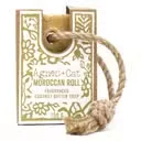 Hanging soap bar in Moroccan Roll style, bar suspended on a rope.
