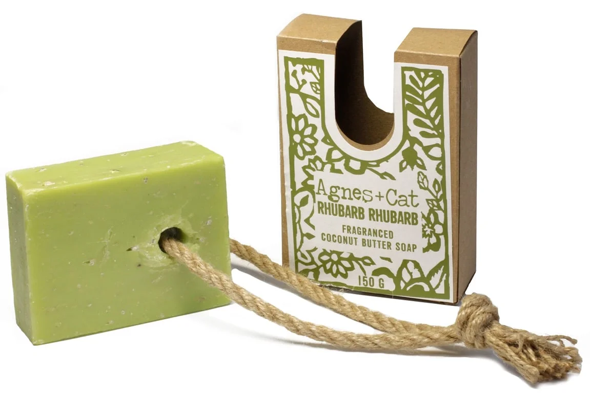Fragrant soap bar on a rope, branded RHUBARB RHUBARB