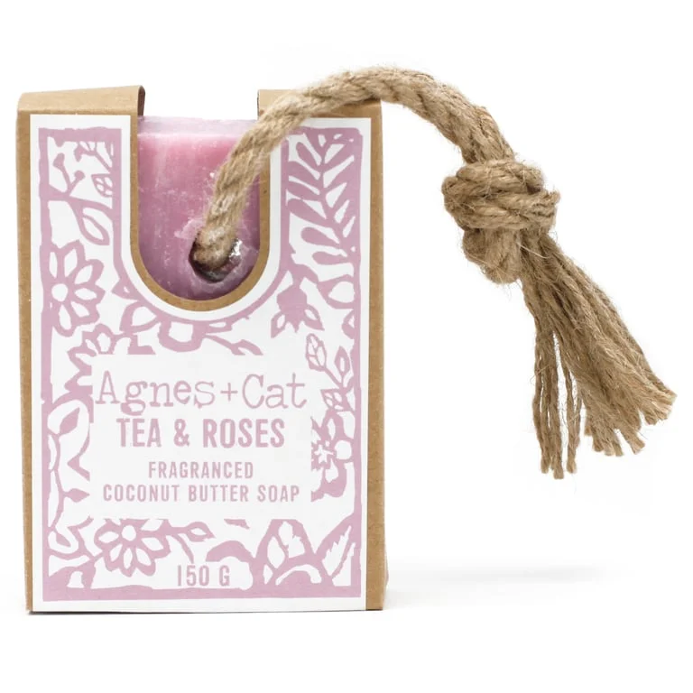 Soap on a rope in tea and roses design