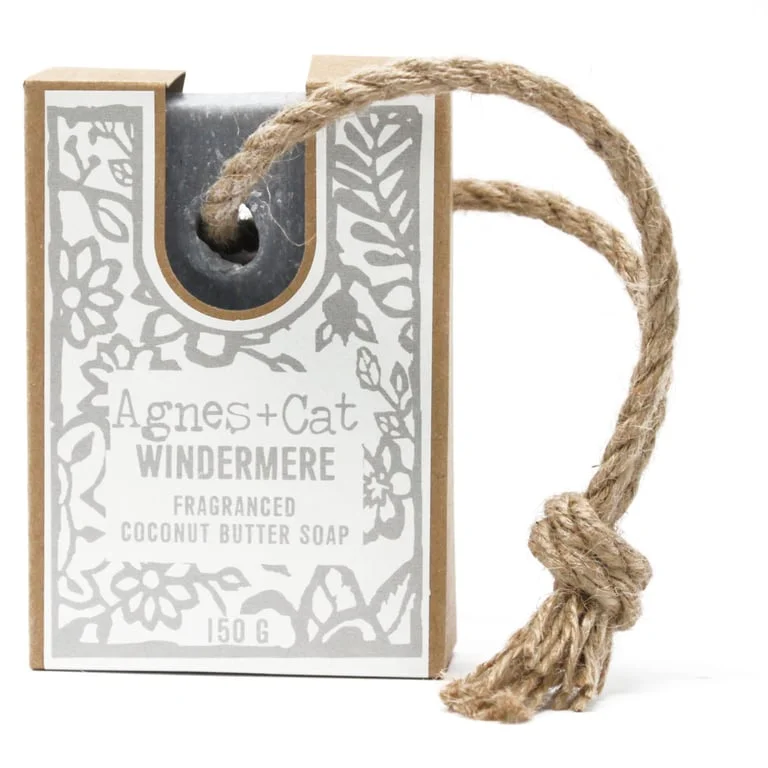 bath soap on a rope, simple bar of soap suspended on rope