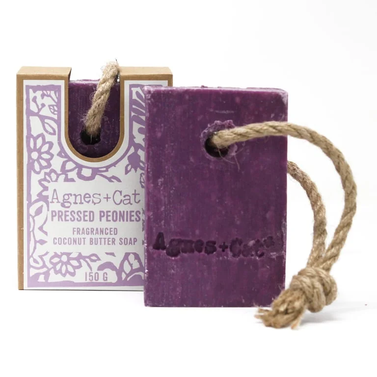 soap on a rope with pressed peonies
