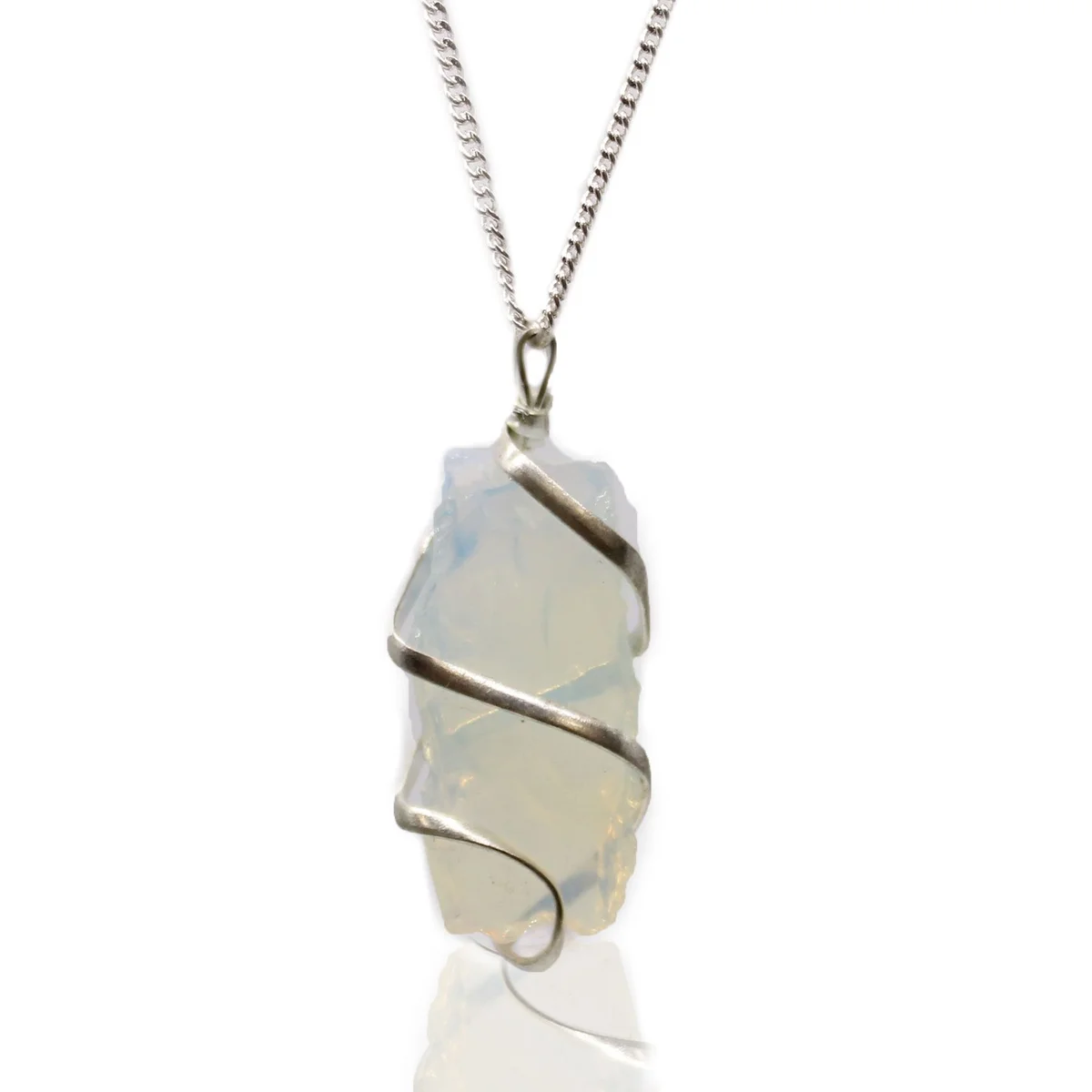 Cascade wrapped rough opalite necklace with layered gemstone design on a white background