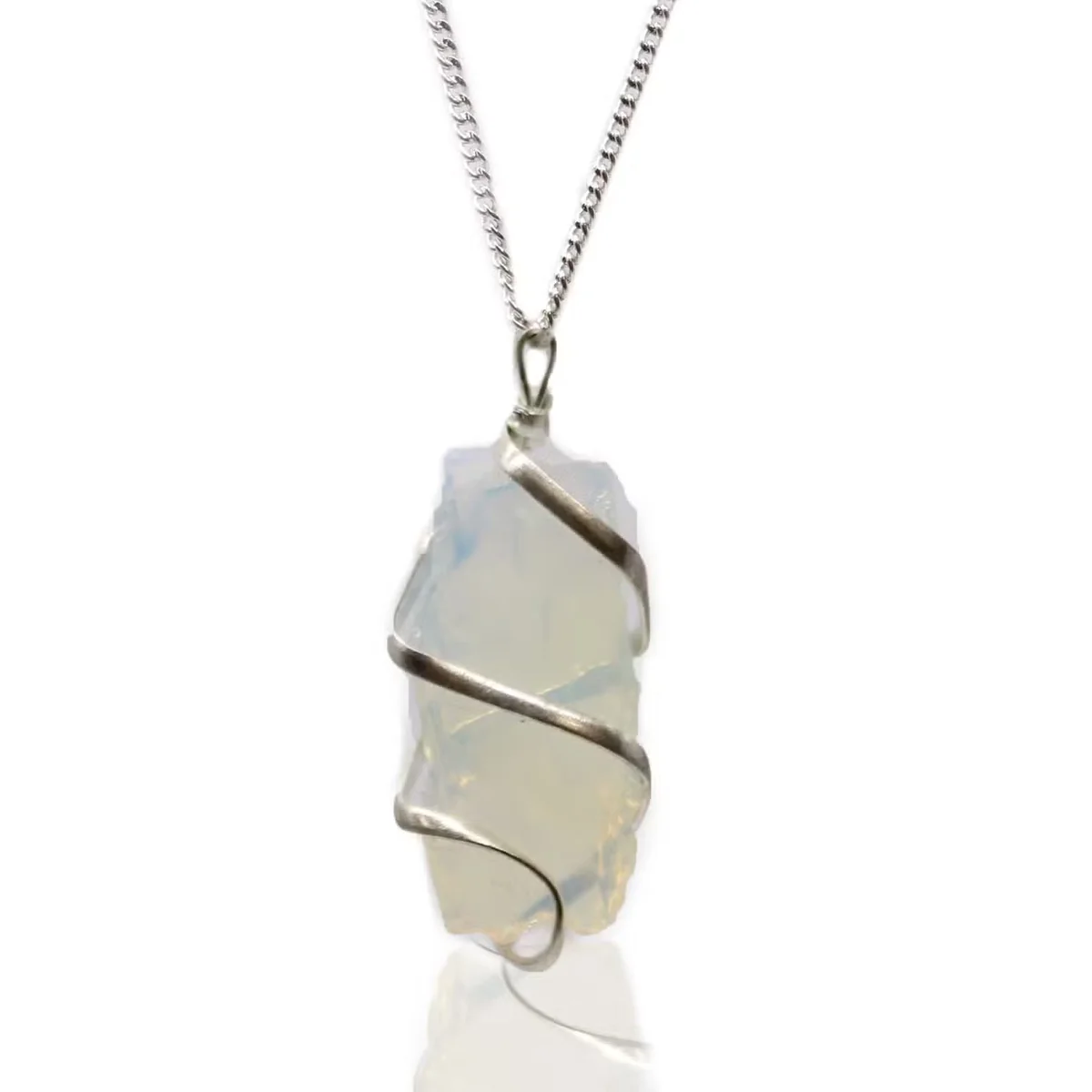 Cascade wrapped necklace featuring rough opalite gemstone on delicate chain, showcasing elegant opalite jewellery design