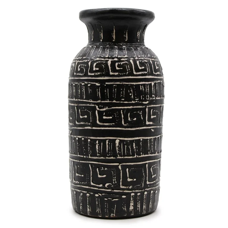 Chocolate Greek straight vase displayed on a neutral background, highlighting its simple, vertical silhouette.
