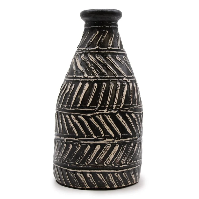 Chocolate Greek taper vase displayed on a table
