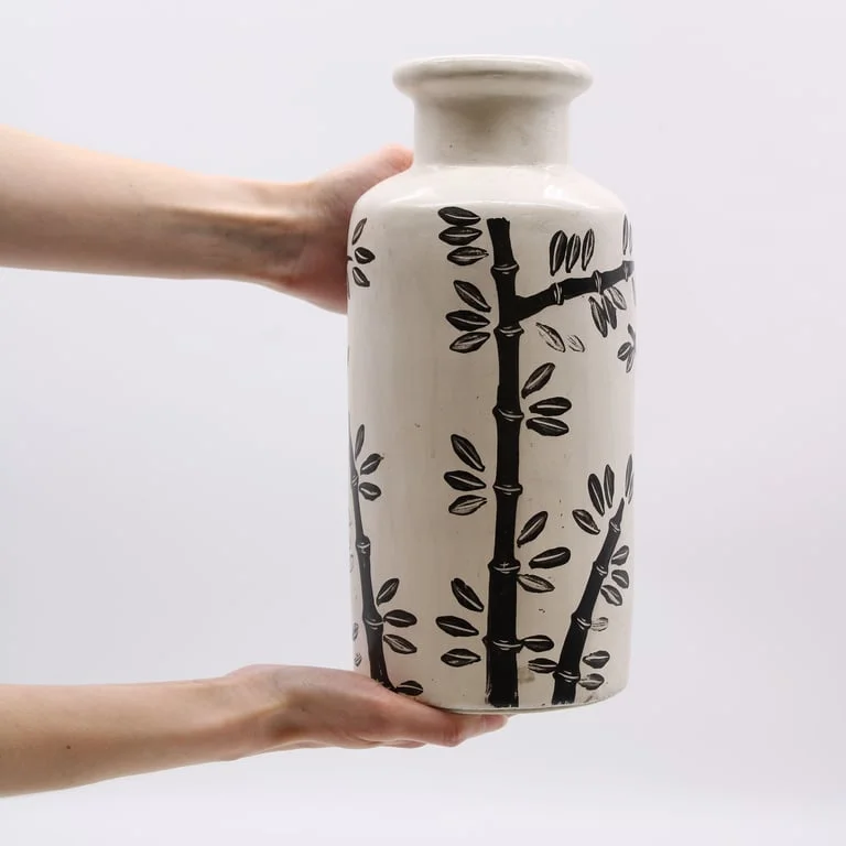 Bamboo Motif Straight Vase in natural finish, a modern floral vase.