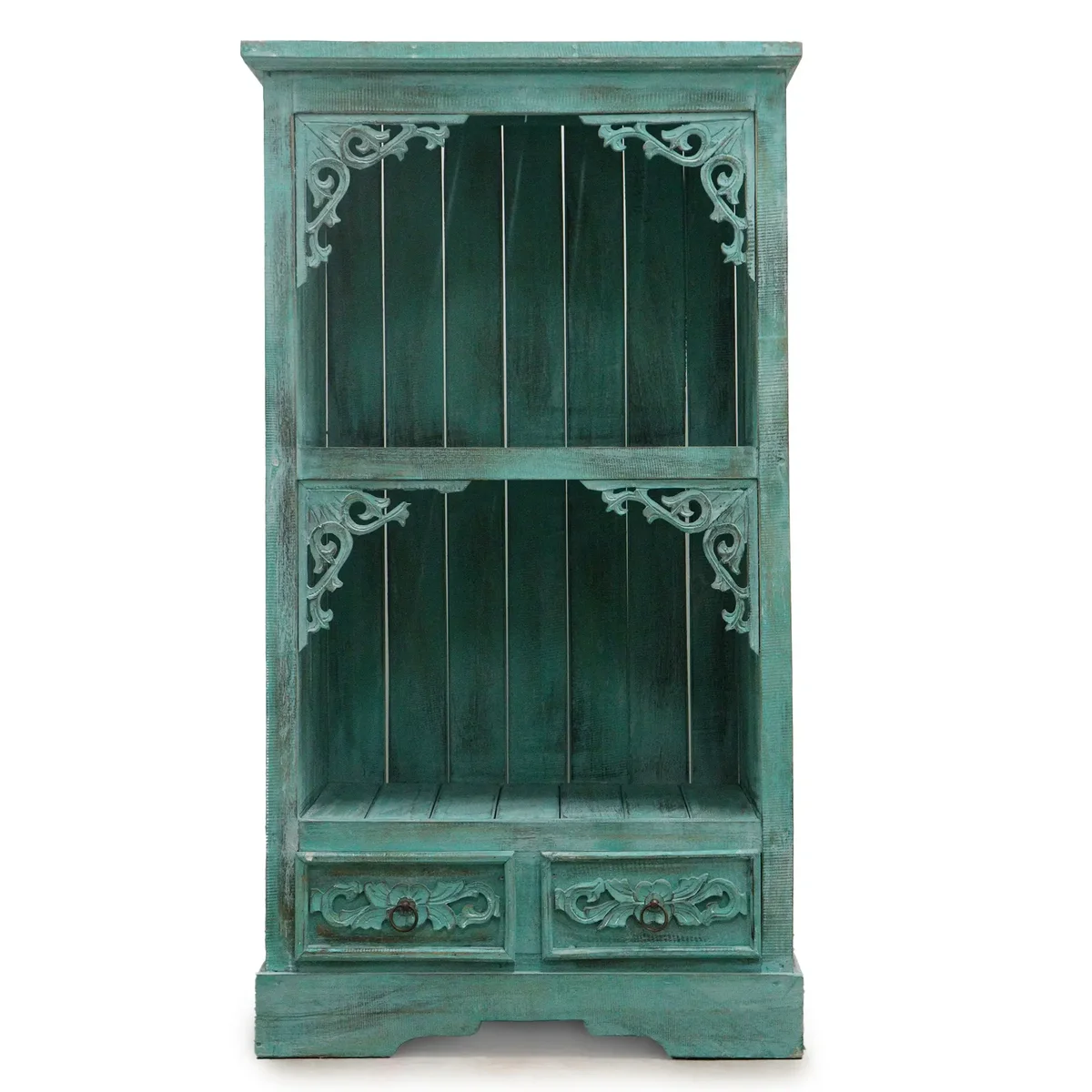 Turquoise wash Albasia bathroom storage cabinet with two doors and a sleek modern design