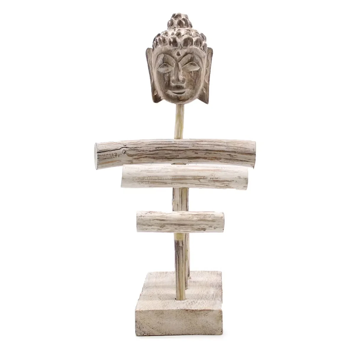 Three branch stand with seated Buddha figure, finished in whitewash.