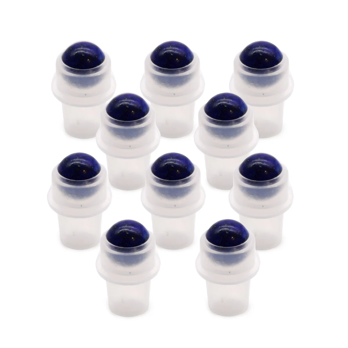 Sodalite gemstone roller tip attached to the cap of a 5ml bottle.