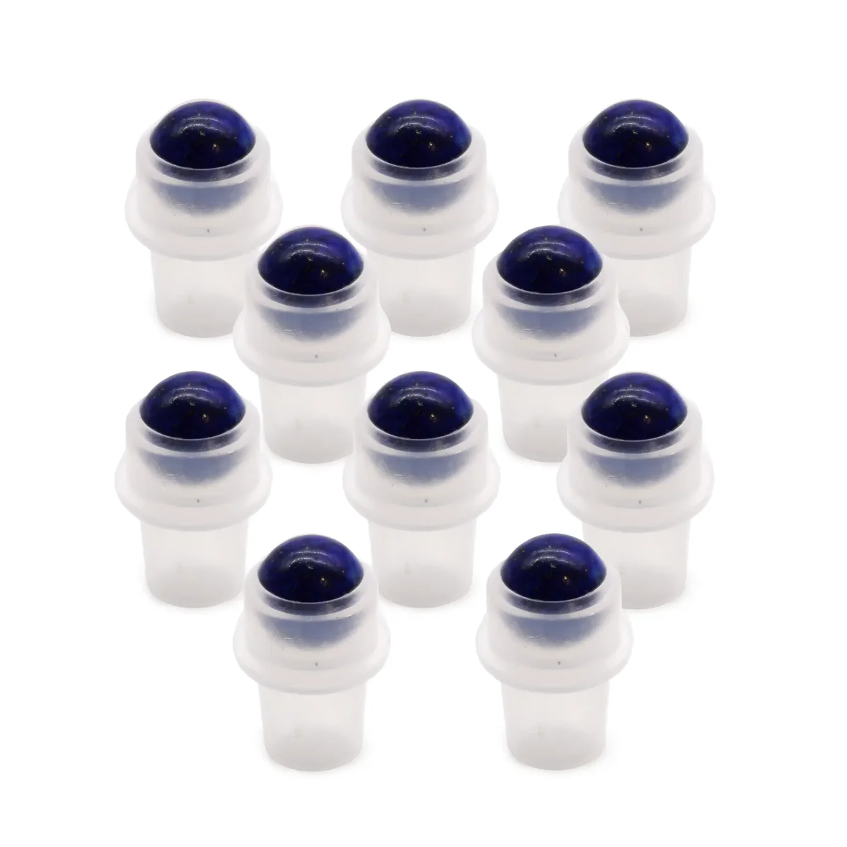 Sodalite roller tip for 5ml bottle, a clear glass tip with a polished sodalite gemstone in the center.