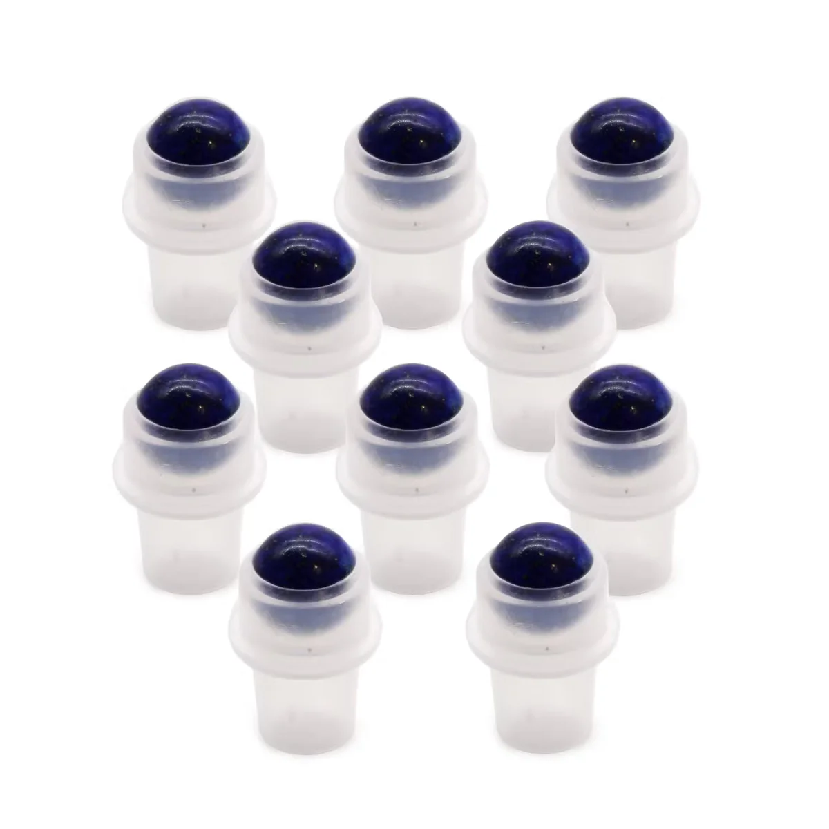 Sodalite gemstone roller tip attached to a 5ml essential oil bottle, reusable and elegant essential oil roller.