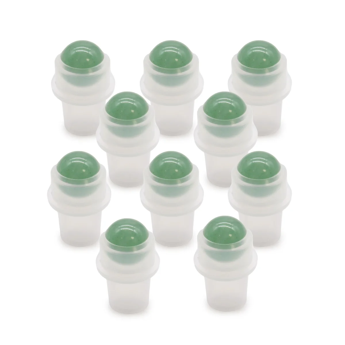 Aventurine roller tip for 5ml bottle, featuring a polished green gemstone and metal holder.