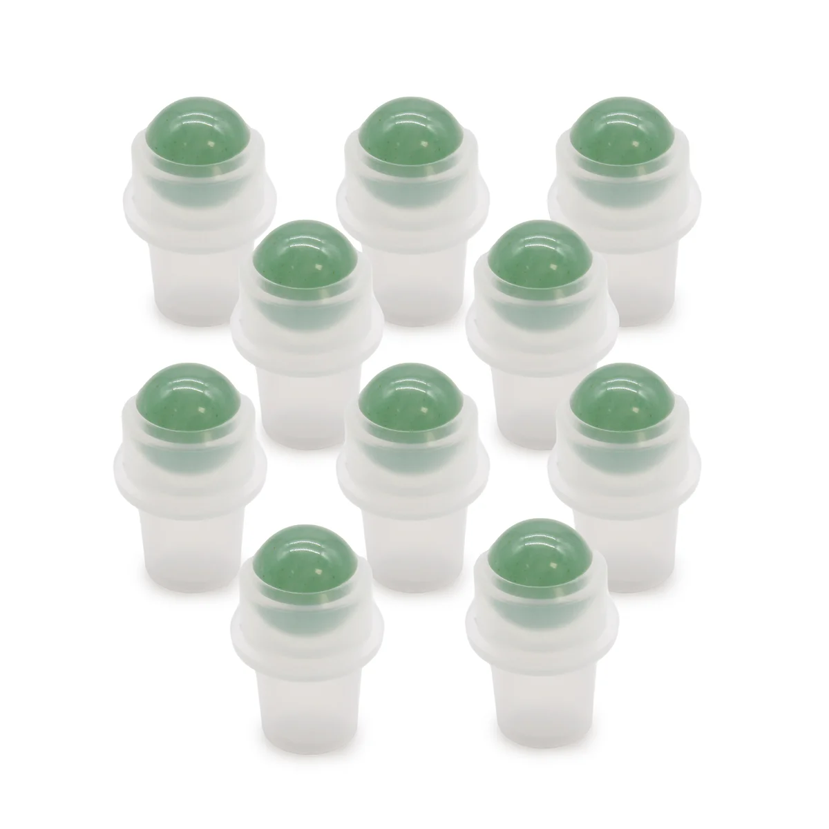 5ml bottle roller featuring an Aventurine gemstone tip on a clear glass bottle