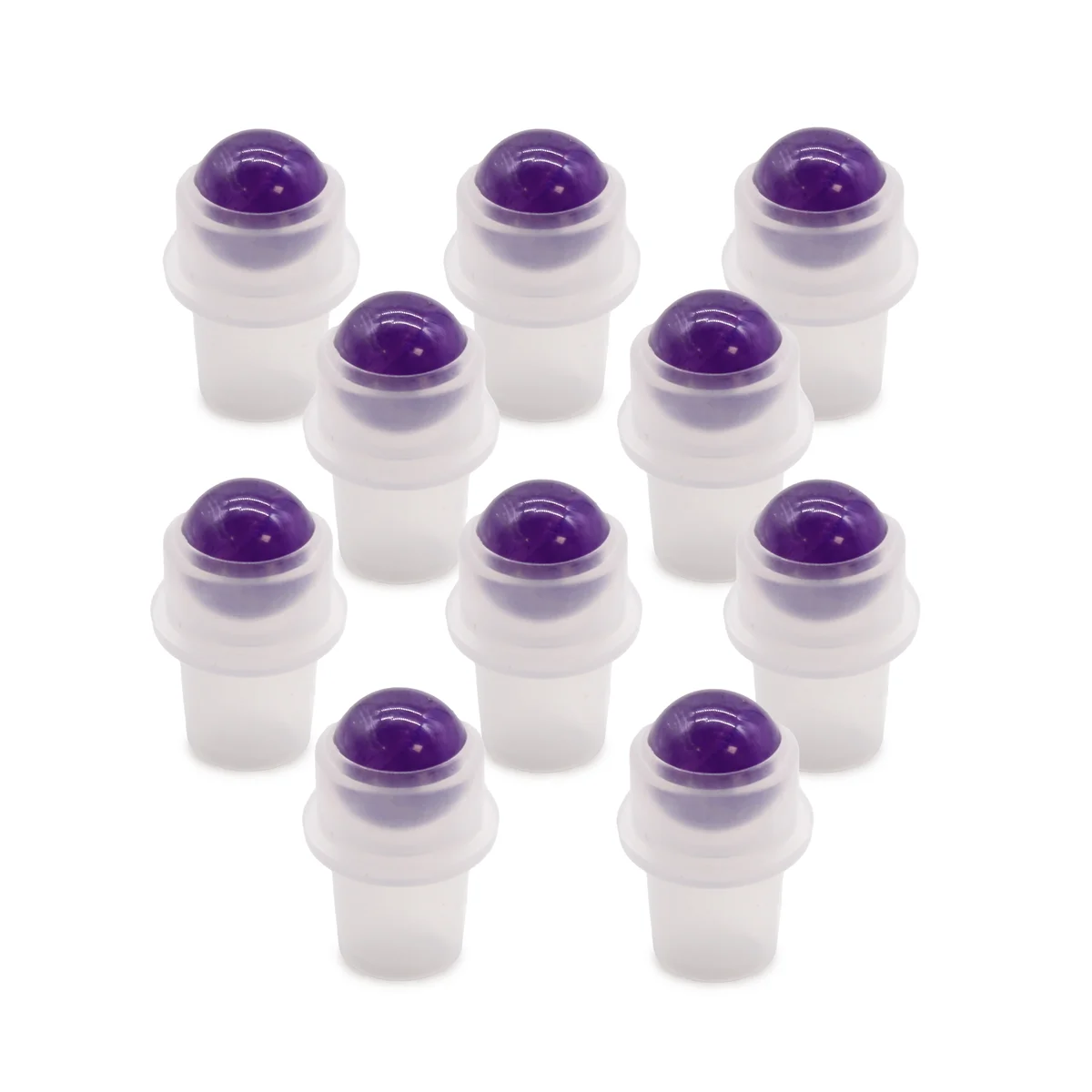 Vibrant amethyst gemstone roller tip attached to a 5ml bottle roller, ready for application