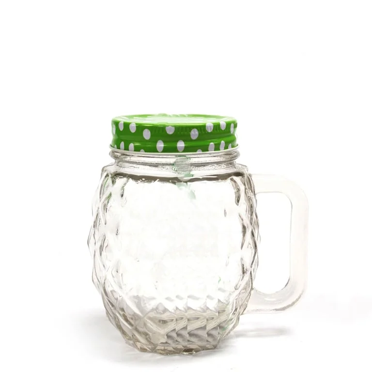 Funky mason jar clear bottle with pineapple design.