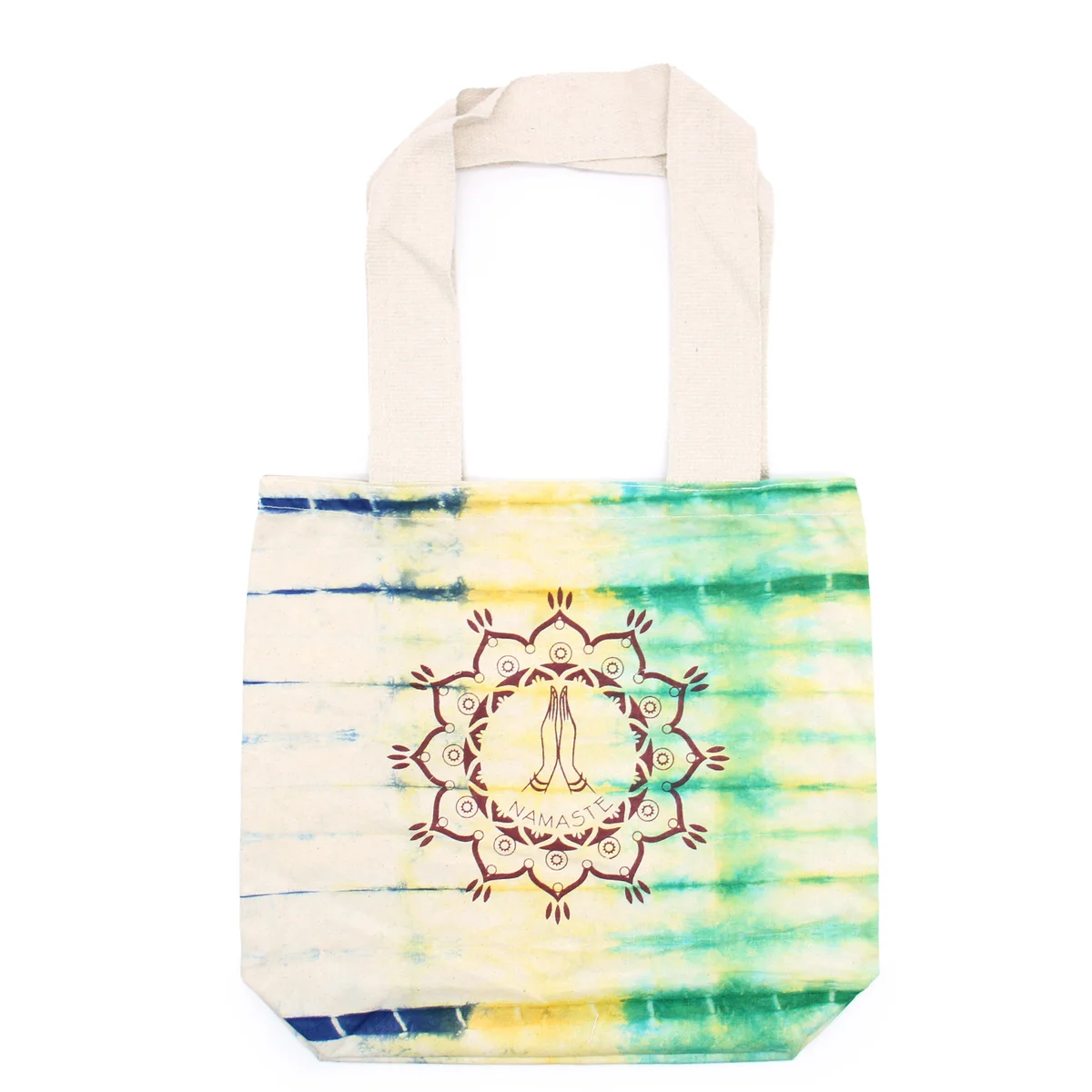 Tie‑dye cotton tote bag, 38x42x12cm, 6oz capacity, natural handles, a vibrant multi colour tote